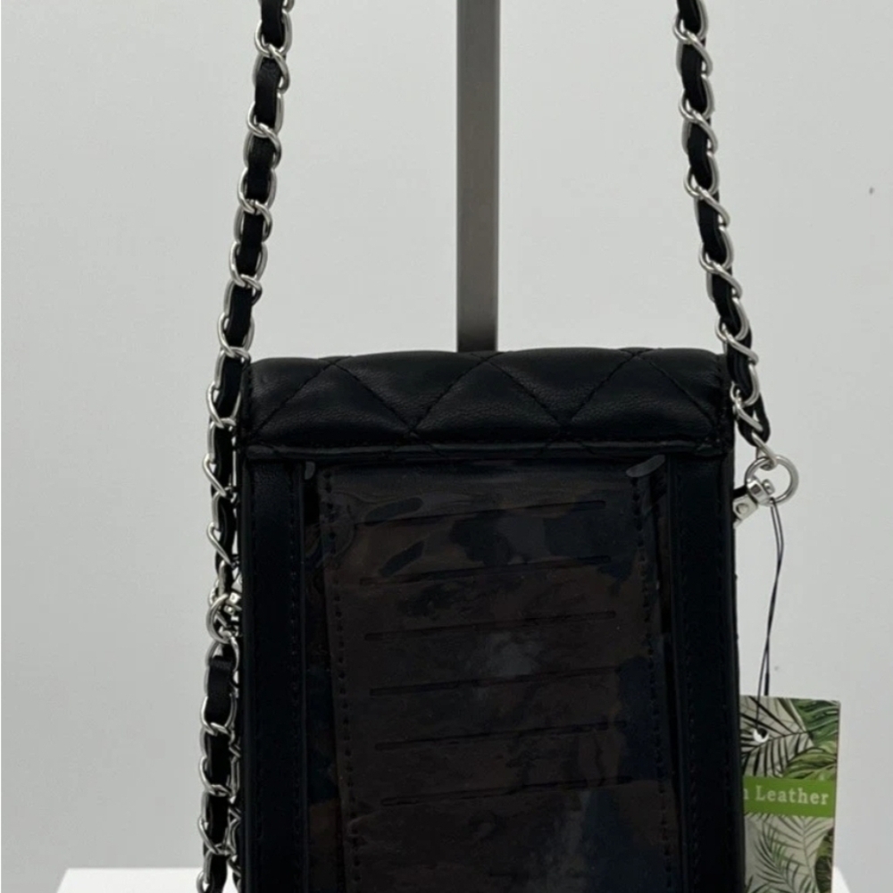Badgley Mischka Black Quilted Phone case/crossbody Bag with Pearl Accents - Picture 3 of 4